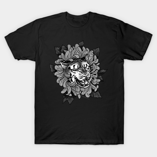 tiger + flower (grayscale) T-Shirt by alilynn15